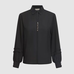 Laura #101300 Button Detail Long Sleeve Blouse Black
